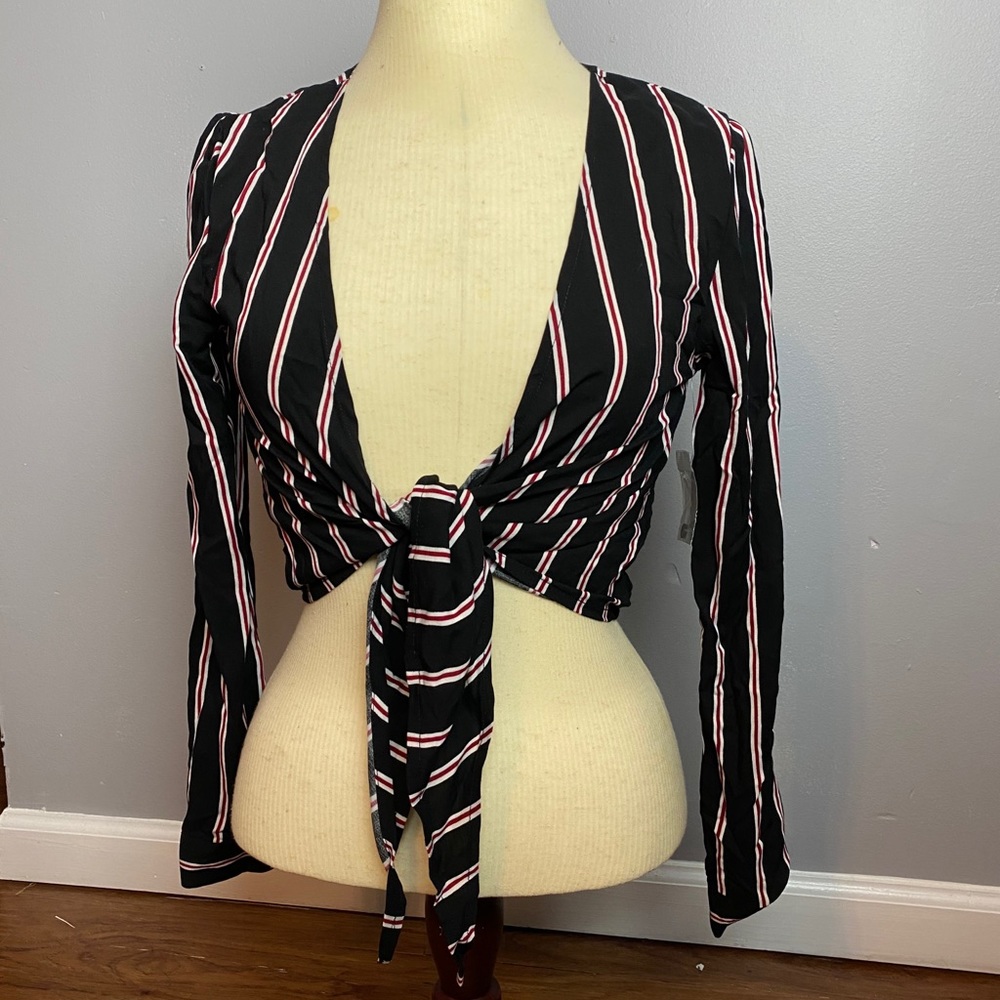 Stripped Tie-Front Blouse